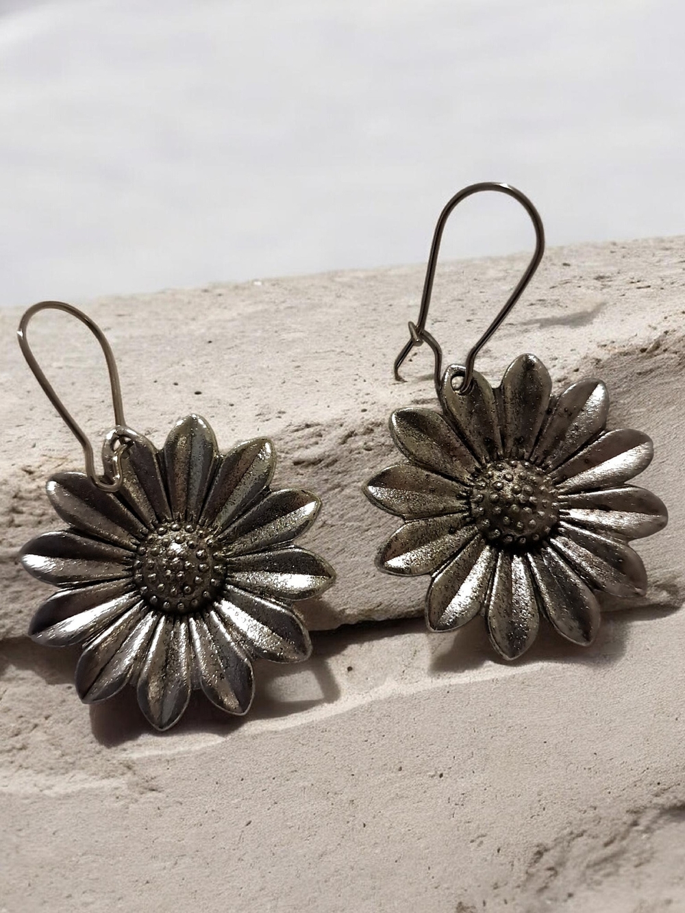 Silver Daisy Drop Earrings - Women Jewelry